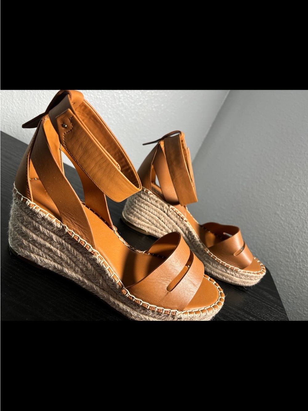 Franco Sarto Tan Espadrille Wedge Sandals with Ankle Tie